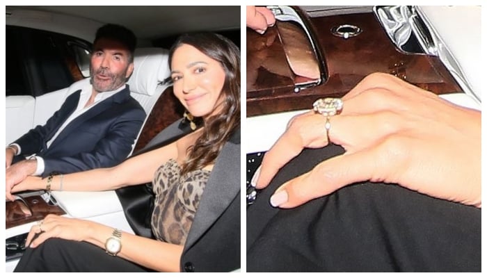 While Simon sipped on a refreshing beer, Lauren showed off her huge and stunning engagement ring