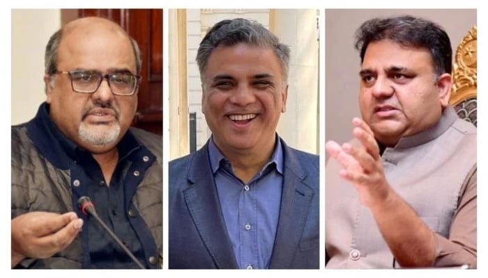 (L to R) Ex-special assistant to the prime minister on accountability Shahzad Akbar, British Pakistani businessman Farhan Junejo, and former information minister Fawad Chaudhry. — Photo by author/PID/File