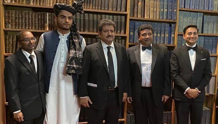 Prominent journalist and Geo News anchor Hamid Mir poses with other panellists and speakers at the Oxford University’s Blavatnik School of Government. — Courtesy our correspondent