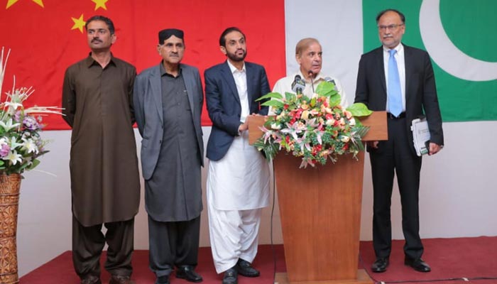 Prime Minister Shehbaz Sharif addressing inaugural ceremony of Gwadar Eastbay Expressway on June 3, 2022. — PID