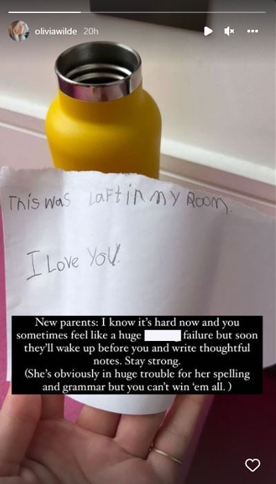 Olivia Wilde shares a sweet note from daughter with advice for new parents