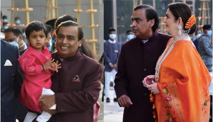 Mukesh Ambani with family at the Arangetram ceremony for Radhika Merchant.—Instagram/NDTV