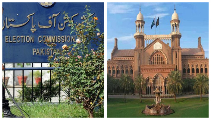 An outside view of the Election Commission of Pakistans building in Islamabad (left) and Lahore High Courts building. — AFP/Twitter/File