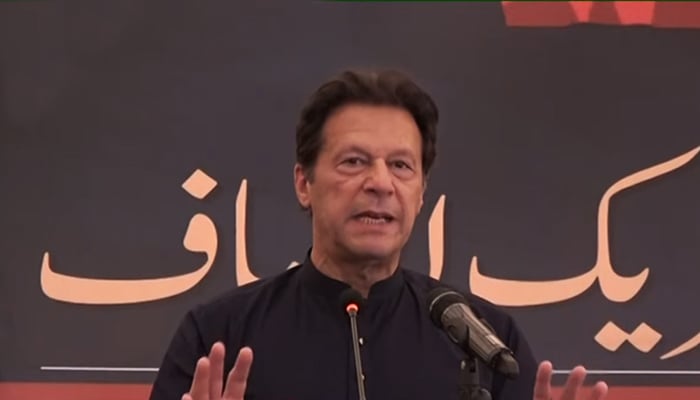 PTI Chairman Imran Khan addresses workers and party leaders PTIs National Council Meeting in Islamabad, on June 8, 2022. — YouTube/HumNewsLive