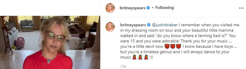 Watch: Britney Spears grooves on Justin Bieber’s song I Dont Care
