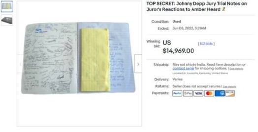 За сколько блокнот Джонни Деппа и Эмбер Херд продают в зале суда на аукционе?