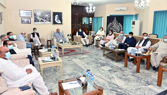 A high-level PPP huddle takes place at the Zardari House in Islamabad, on June 11, 2022. — Twitter/PPP