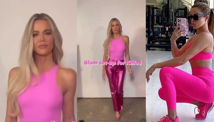 Khloe Kardashian looks svelte and glamorous in chic skin-tight pink ensemble