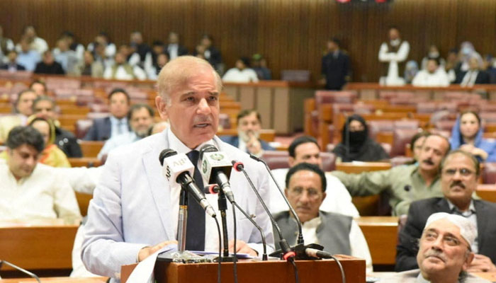 PM Shehbaz Sharif delivers speech during an NA session. — Reuters/File