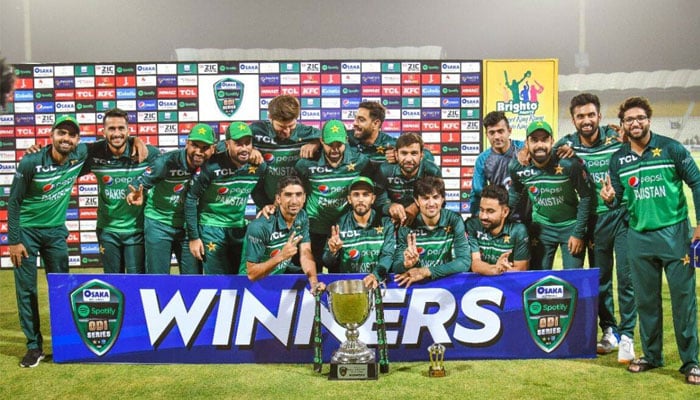 Pakistan celebrate win against West Indies on Sunday. — Twitter/PCB