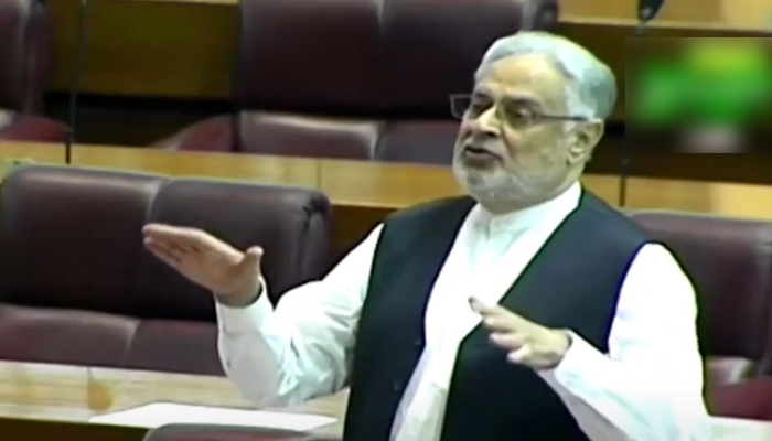 Grand Democratic Alliance (GDA) leader Ghous Bux Mahar addressing on the floor of the National Assembly in Islamabad, on June 13, 2022. — YouTube/PTVParliament