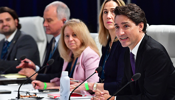 Canadian Prime Minister Justin Trudeau speaks at a US House Congressional Delegation Bilateral meeting with US Speaker of the House Nancy Pelosi on the sidelines of the IX Summit of the Americas in Los Angeles, California on June 10, 2022. — Reuters