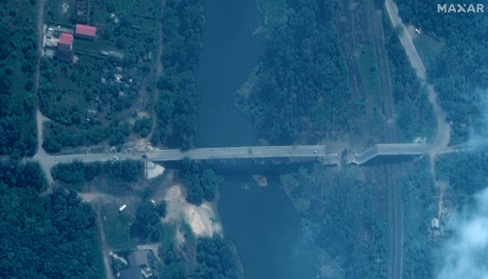 A satellite image shows damaged Pavlograd Bridge in western Severodonetsk, Ukraine June 11, 2022. Picture taken June 11, 2022. Maxar Technologies/Handout via Reuters