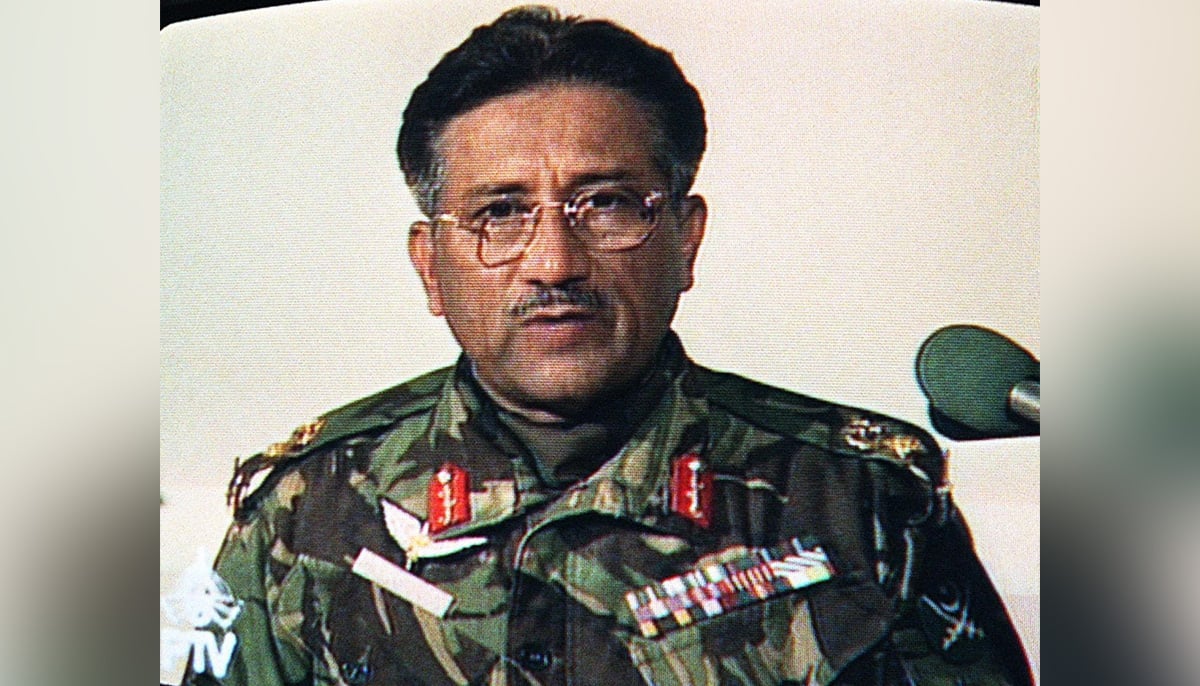 Television screengrab of then-army chief General Pervez Musharrafs address to the nation October 13, 1999, following the announcement that PM Nawaz Sharif had been removed from office. — AFP/File