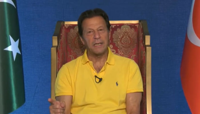 PTI chairman Imran Khan speaking during social media session. Photo — PTI Twitter video screen grab