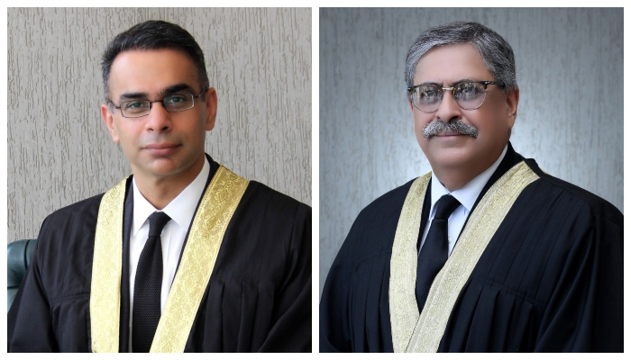 Photo collage of Islamabad High Court (IHC) Justice Babar Sattar (left) and  IHC Chief Justice Athar Minallah. — IHC website