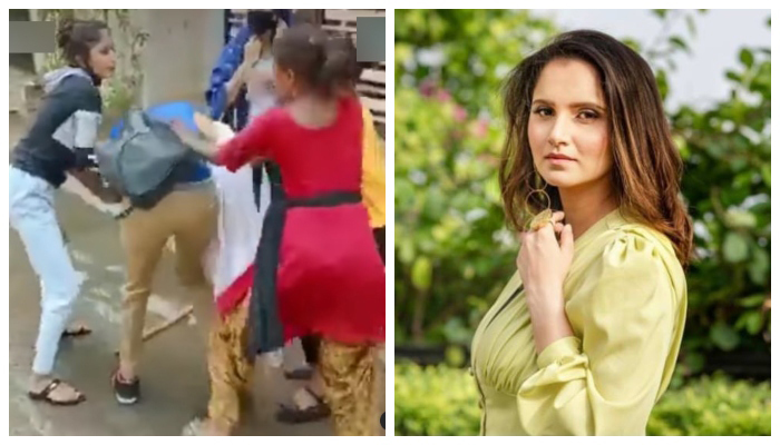 A gang of women beats a pizza chain employee in Indias Indore (left) and Indian tennis ace Sania Mirza. — Instagrm