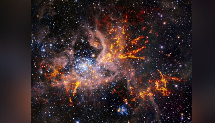 A composite image shows the star-forming region called 30 Doradus, also known as the Tarantula Nebula in this undated handout picture. Photo— Reuters