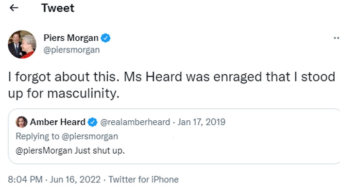 Piers Morgan discloses a secret about Amber Heard after Johnny Depp trial