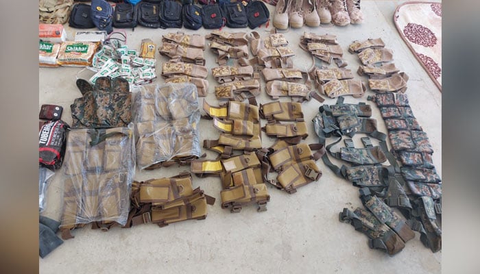 The arms and ammunition recovered from the killed terrorists. — ISPR