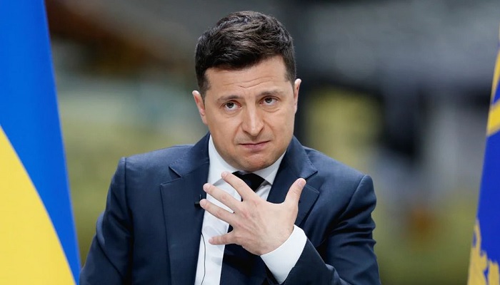 Ukraines President Volodymyr Zelenskiy gestures during his annual news conference at the Antonov aircraft plant in Kyiv, Ukraine May 20, 2021.—Reuters