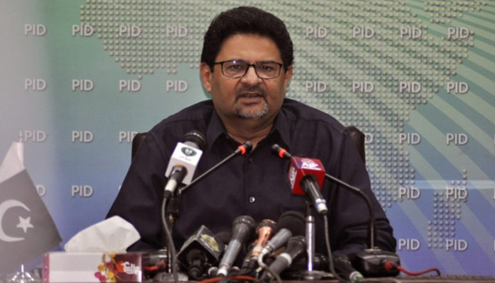 Federal Minister for Revenue and Finance Miftah Ismail addressing a press conference at the PID in Islamabad, on May 15, 2022. — APP
