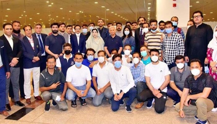 The first batch of 90 Pakistani students returns to China to continue their on-campus studies.  - APP