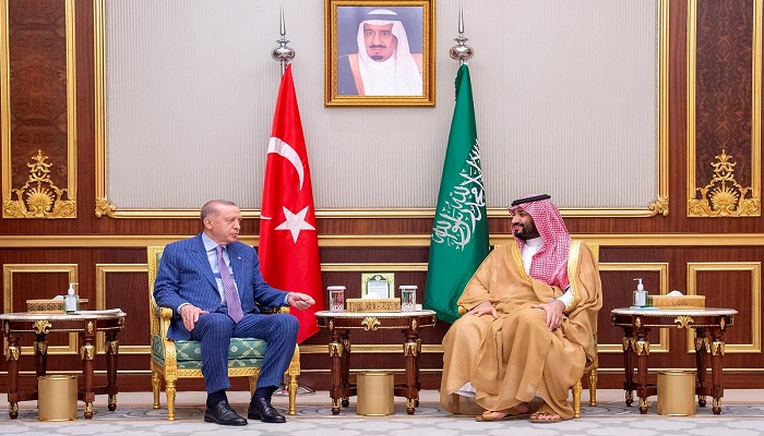 President Recep Tayyip Erdoğan meets Saudi Crown Prince Mohammed bin Salman (MBS) in Jeddah, Saudi Arabia, April 28, 2022.—Reuters