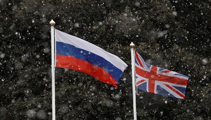 Soccer Football - Premier League - AFC Bournemouth vs West Bromwich Albion - Vitality Stadium, Bournemouth, Britain - March 17, 2018 General view of the Russia and Great Britain flags outside the stadium before the match.—Reuters