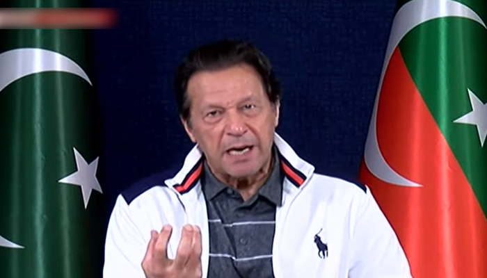 Former prime minister and PTI Chairman Imran Khan addressing a press conference in Islamabad, on June 21, 2022. — YouTube/HumNewsLive
