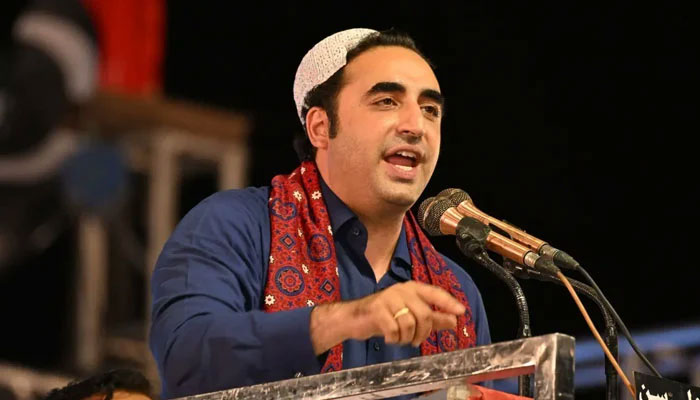 PPP Chairman Bilawal Bhutto Zardari addressing the 69th birth anniversary of Shaheed Benazir Bhutto at Jinnah Bagh, Larkana on June 21, 2022. — Twitter