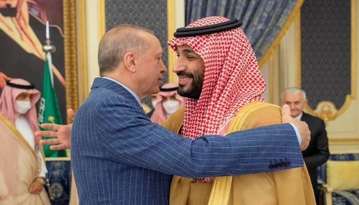 Saudi Crown Prince, Mohammed bin Salman meets Turkish President Recep Tayyip Erdogan upon his arrival in Jeddah, Saudi Arabian, April 28, 2022.—Reuters