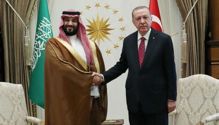 Turkish President Tayyip Erdogan and Saudi Crown Prince Mohammed bin Salman meet at the Presidential Palace in Ankara, Turkey, June 22, 2022.—Reuters