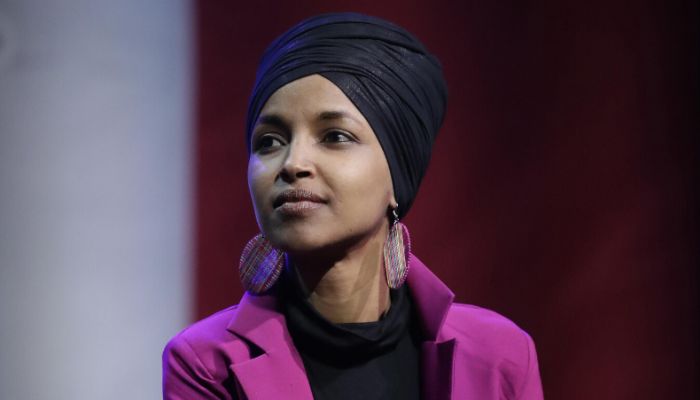 Representative Ilhan Omar, D-Minnesota, participates in a panel during a campaign event for Democratic presidential candidate Senator Bernie Sanders in Clive, Iowa.—AP