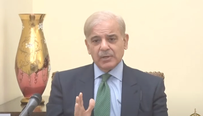 Prime Minister Shehbaz Sharif speaks to PML-N senators at the PM Office in Islamabad, on June 23, 2022. — YouTube/PTV