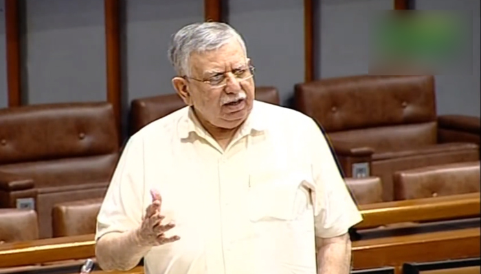 Former finance minister Shaukat Tarin speaks on the floor of the Senate in Islamabad, on June 23, 2022. — YouTube/PTVNews