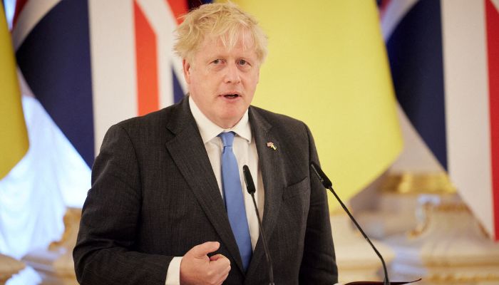 British Prime Minister Boris Johnson speaks during a joint news briefing with Ukraines President Volodymyr Zelenskiy, as Russias attack on Ukraine continues, in Kyiv, Ukraine June 17, 2022.—Reuters