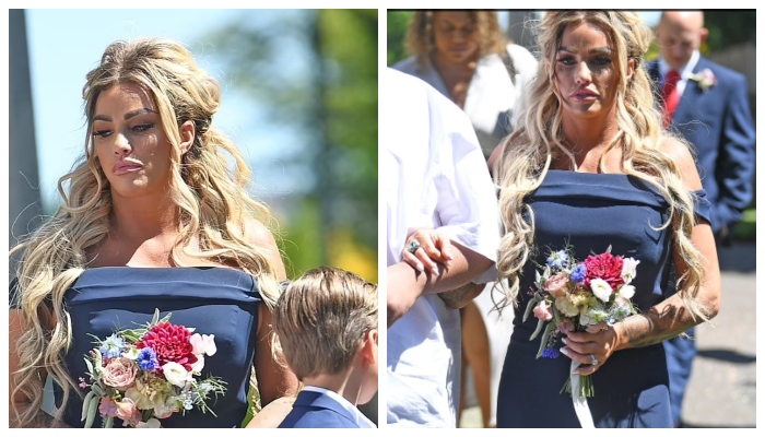 Katie Price menyajikan tampilan pembunuh dalam gaun pengiring pengantin biru tua: pic
