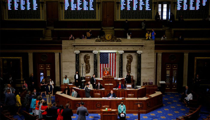 US Speaker of the House Nancy Pelosi (D-CA) leads the US House of Representatives in passing the Bipartisan Safer Communities Act gun safety legislation in the House Chamber on Capitol Hill in Washington, June 24, 2022.Photo— REUTERS/Jim Bourg