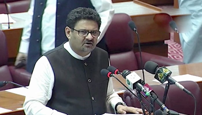Finance Minsiter Miftah Ismail delivers the budget widening speech in the National Assembly on June 24, 2022. Screengrab