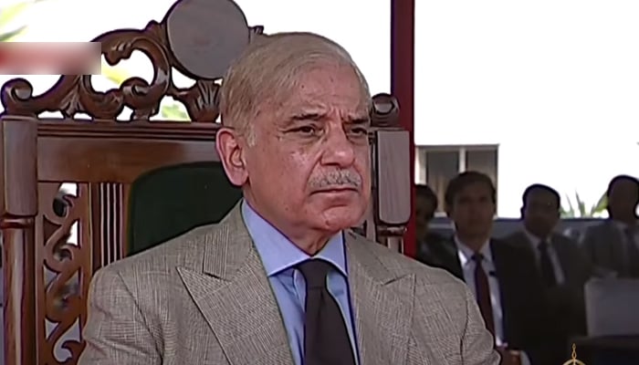 Prime Minister Shehbaz Sharif attends thepassing out parade at the naval academy during his one-day visit to Karachi, on June 25, 2022. — YouTube/PTVNews