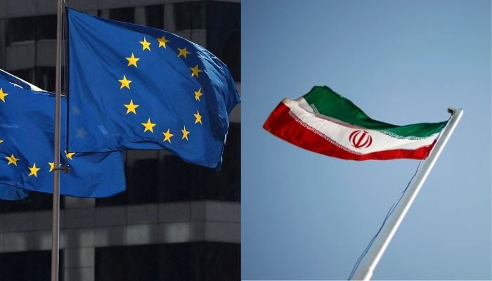 EU flag (left), Iran flag (right).—Reuters