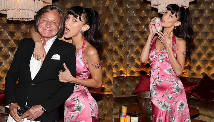 Bella Hadid is pretty in pink as she joins dad Mohamed Hadid, model Lori Harvey