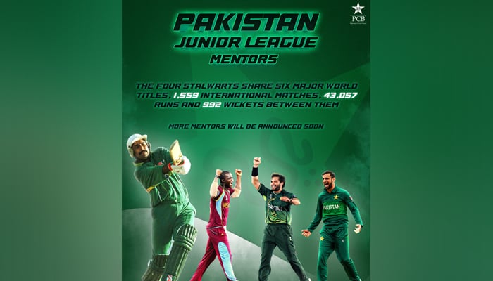 (L to R) Javed Miandad, Darren Sammy, Shahid Afridi, and Shoaib Malik can be seen in this illustration. — Twitter/ThePJLofficial
