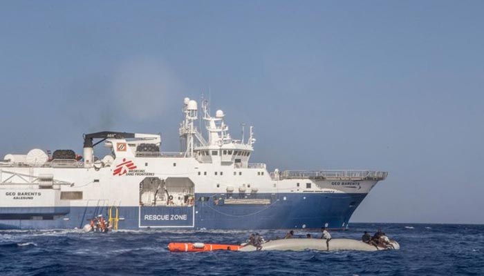 The pictureshows a rescue operation of 71 people from a rubber boat in distress, by the crew of the charity’s Geo Barents migrant rescue ship. — AFP/File