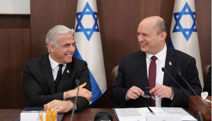Israeli Prime Minister Naftali Bennett and foreign minister Yair Lapid attend a cabinet meeting at the Prime ministers office in Jerusalem, Israel, June 19 2022.—Reuters