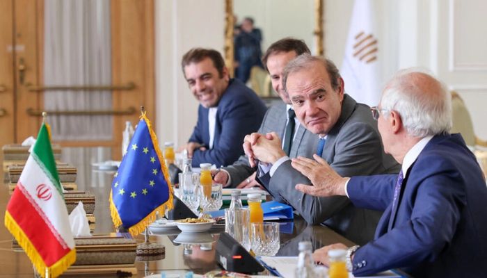 Deputy Secretary General of the European External Action Service Enrique Mora (2nd-R), pictured at the Iranian foreign ministry on June 25, 2022, said nuclear talks in Doha had not yet yielded the progress the EU team had hoped for.—AFP