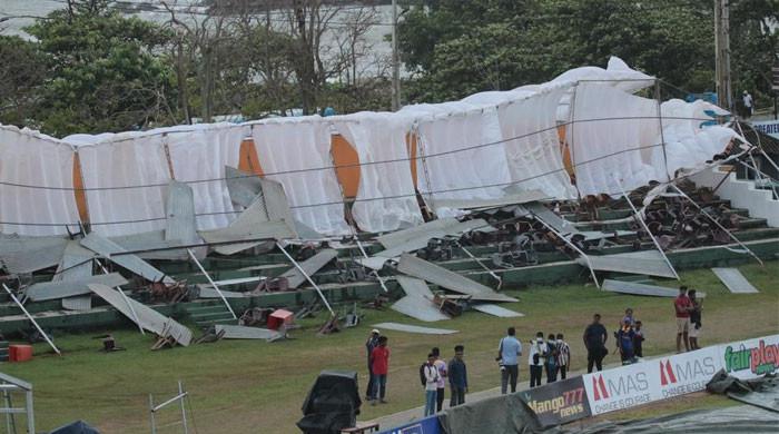 WATCH: Stand collapses amid heavy downpour, delays first Aus vs SL Test
