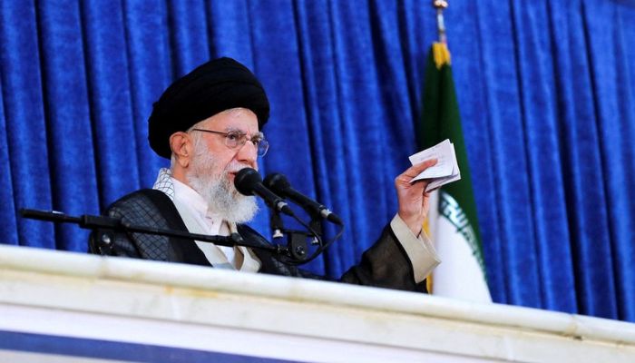 Irans Supreme Leader Ayatollah Ali Khamenei speaks during the 33rd anniversary of the death of the leader of Irans 1979 Islamic revolution, Ayatollah Ruhollah Khomeini, at Khomeinis shrine in southern Tehran, Iran June 4, 2022.—Reuters