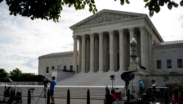 Members of the media set up in front of the U.S. Supreme Court building in Washington, U.S., June 25, 2020.—Reuters